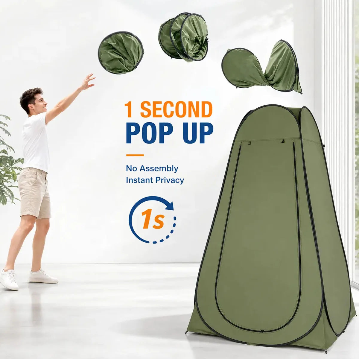 Instant Pop Up Changing Tent 192cm Tall Portable Outdoor Privacy Shower Tent with Silver Coating Waterproof Foldable Camping Toilet Dressing Booth with Carry Bag Stakes Ropes for Beach Swimming Fishing Hiking Photography