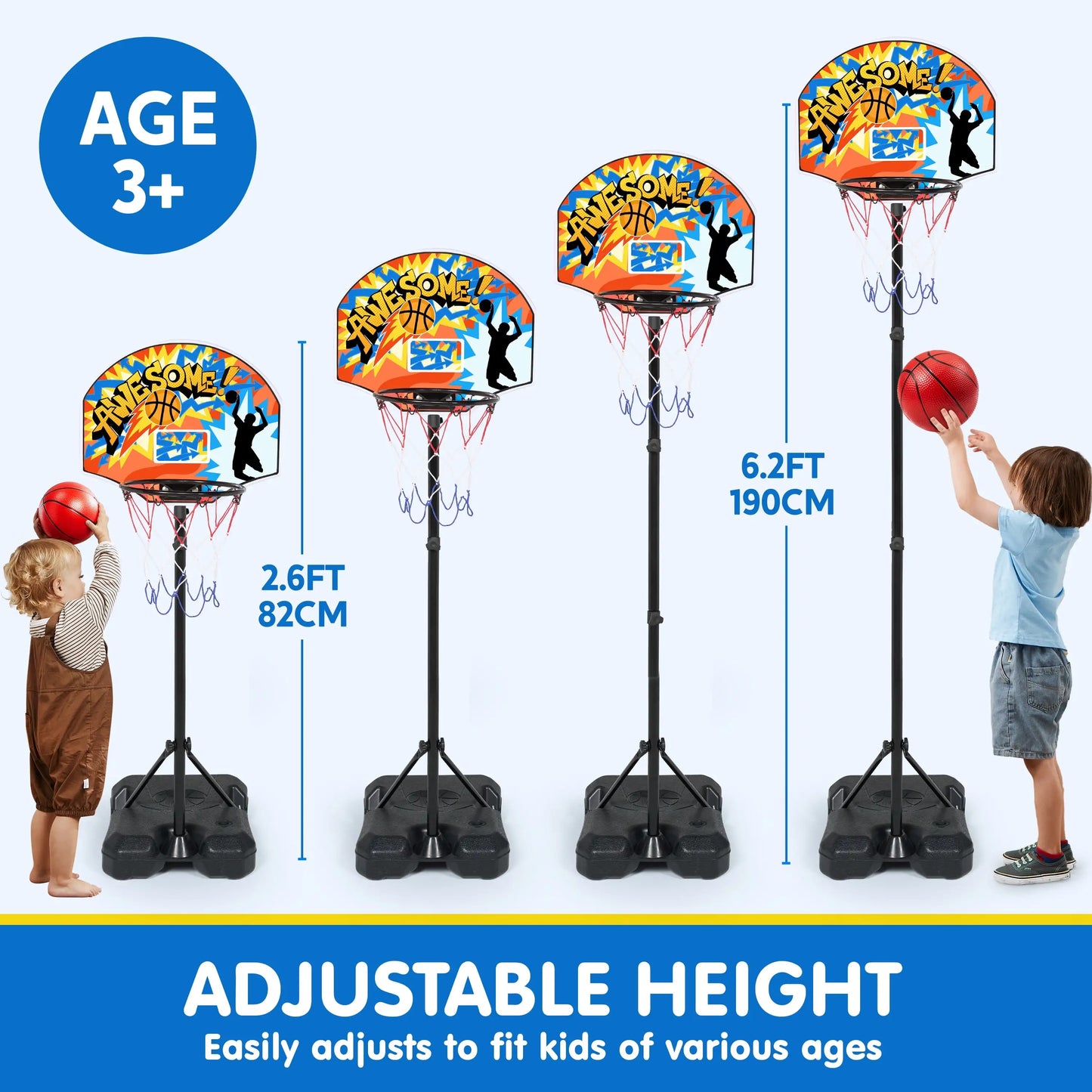 Joyfy Adjustable Kids Basketball Hoop Set For Indoor Outdoor Play