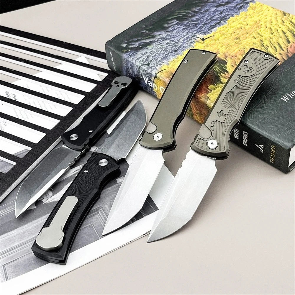 Luxury Folding Knife with Engraved T6 Aluminum Handle 4 Colors Available Mirror Polished Wide Utility D2 Blade, Smooth One-hand Side Opening Lock Pocket Clip for Daily EDC Great Protable Knife for Camping Hiking, Collection a