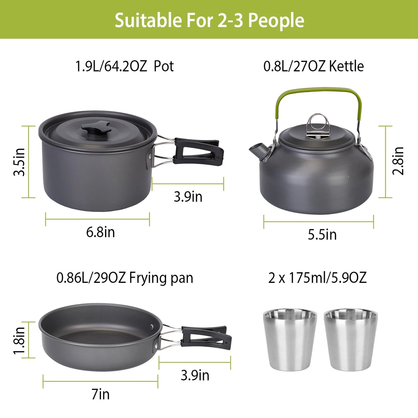 12Pcs Camping Cookware Set, Lightweight Hard Anodized Aluminum Pot Pan Kettle Kit with 304 Stainless Steel Foldable Cutlery & Cups, Heat Resistant Foldable Handles, Portable Storage Bags & Carabiner for Backpacking Hiking Pic