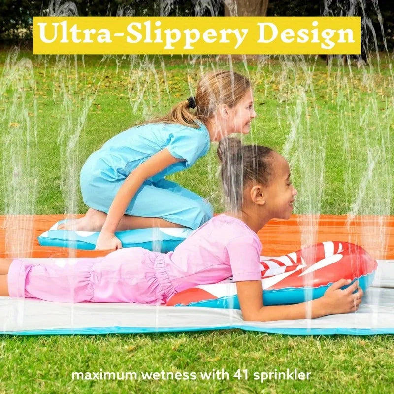 Joyfy Summer Water Slides with 2 Inflatable Boards 22.5ft Double Lane Splash Slip Lawn Water Slide Toy for Kids Adults Party