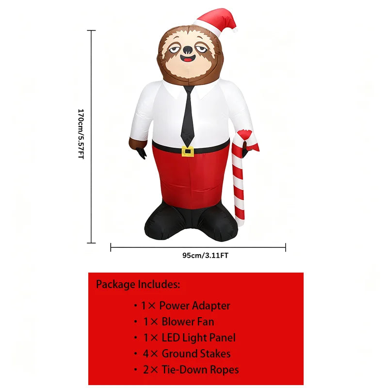 Christmas Inflatable Sloth Gentleman With Led Lights Yard Decoration