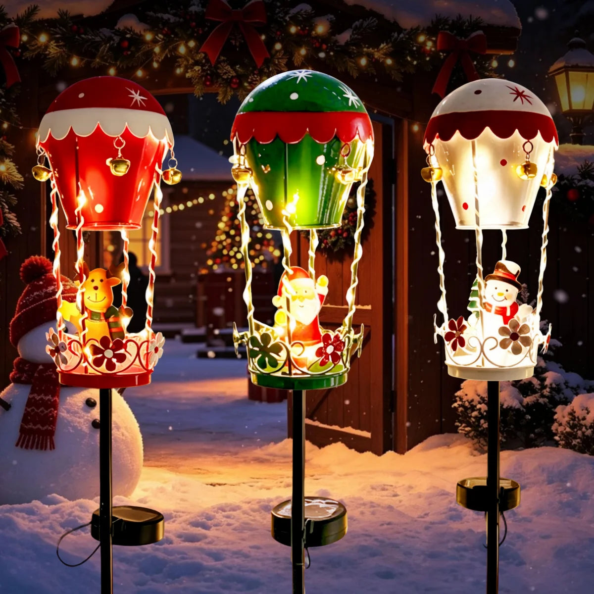 Solar Garden Stake Light Iron Santa Claus Christmas Balloon Decor