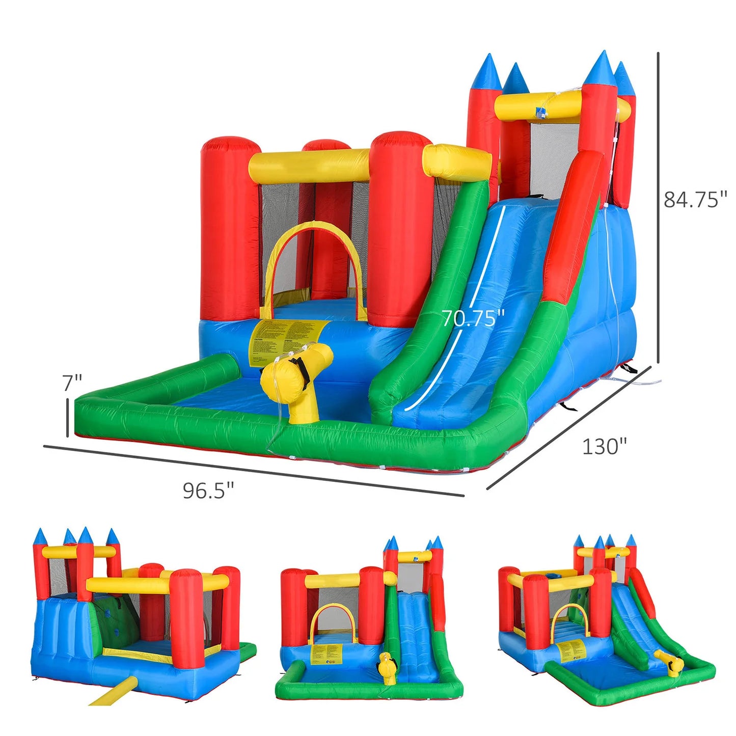 Inflatable Water Slide with Blower, All in 1 Bounce House Jumping Castle With Pool, Outdoor Backyard Playground For Summer Party