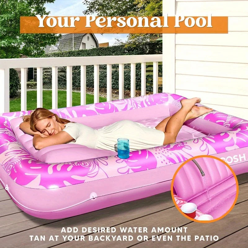 JOYFY Inflatable Tanning Pool Lounger Float 70" x 46" Pool Floats Adult with Pillow Sunbathing Bed Lounge for Summer Water Party
