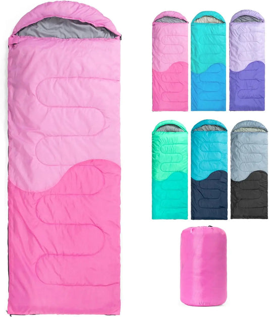 3 Season Sleeping Bag for Adults Kids Camping Hiking Lightweight Portable with Compression Sack