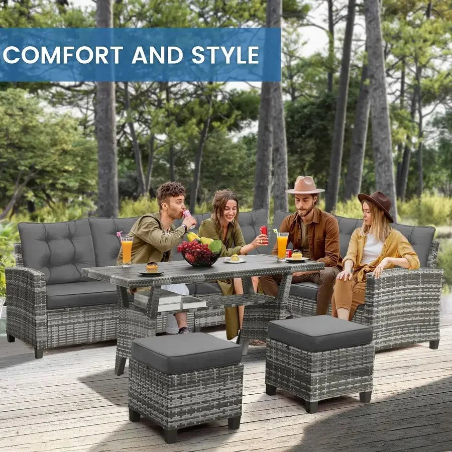 XMSJ Patio Furniture Set Outdoor Sectional Sofa And Dining Table