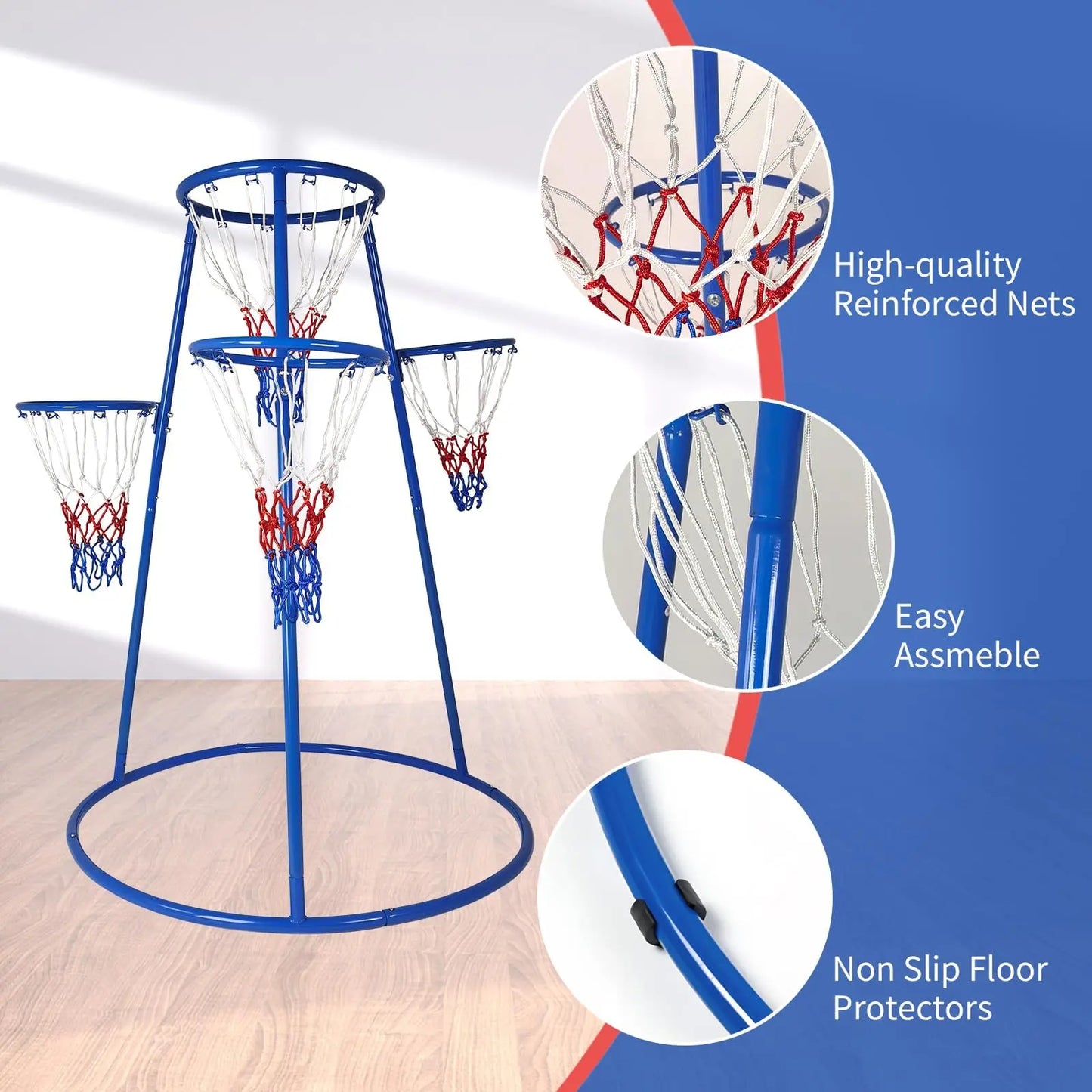4 Hoop Toddler Basketball Set With 4 Balls & Pump, Multi Height Indoor Outdoor Basketball Goal Toy For Preschool Kids Ages 3+