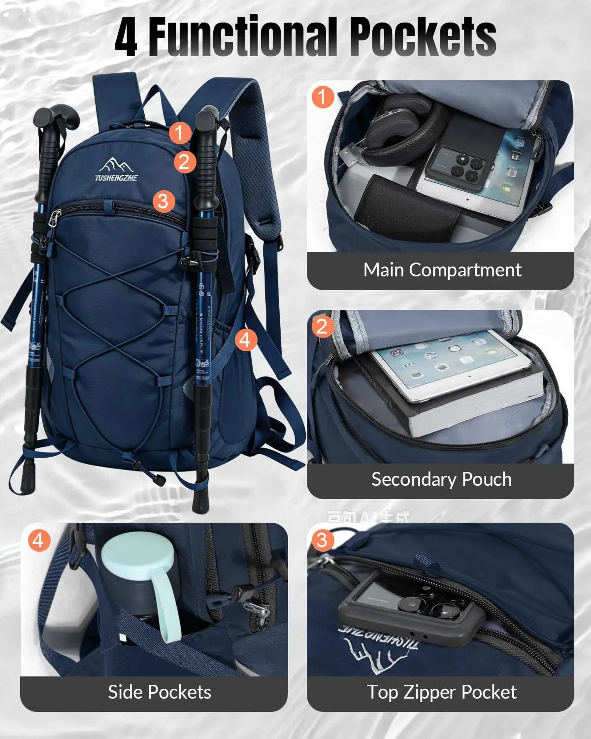 15L Waterproof Lightweight Hiking Backpack With EVA Backpanel Chest Strap For Camping Travel Outdoor