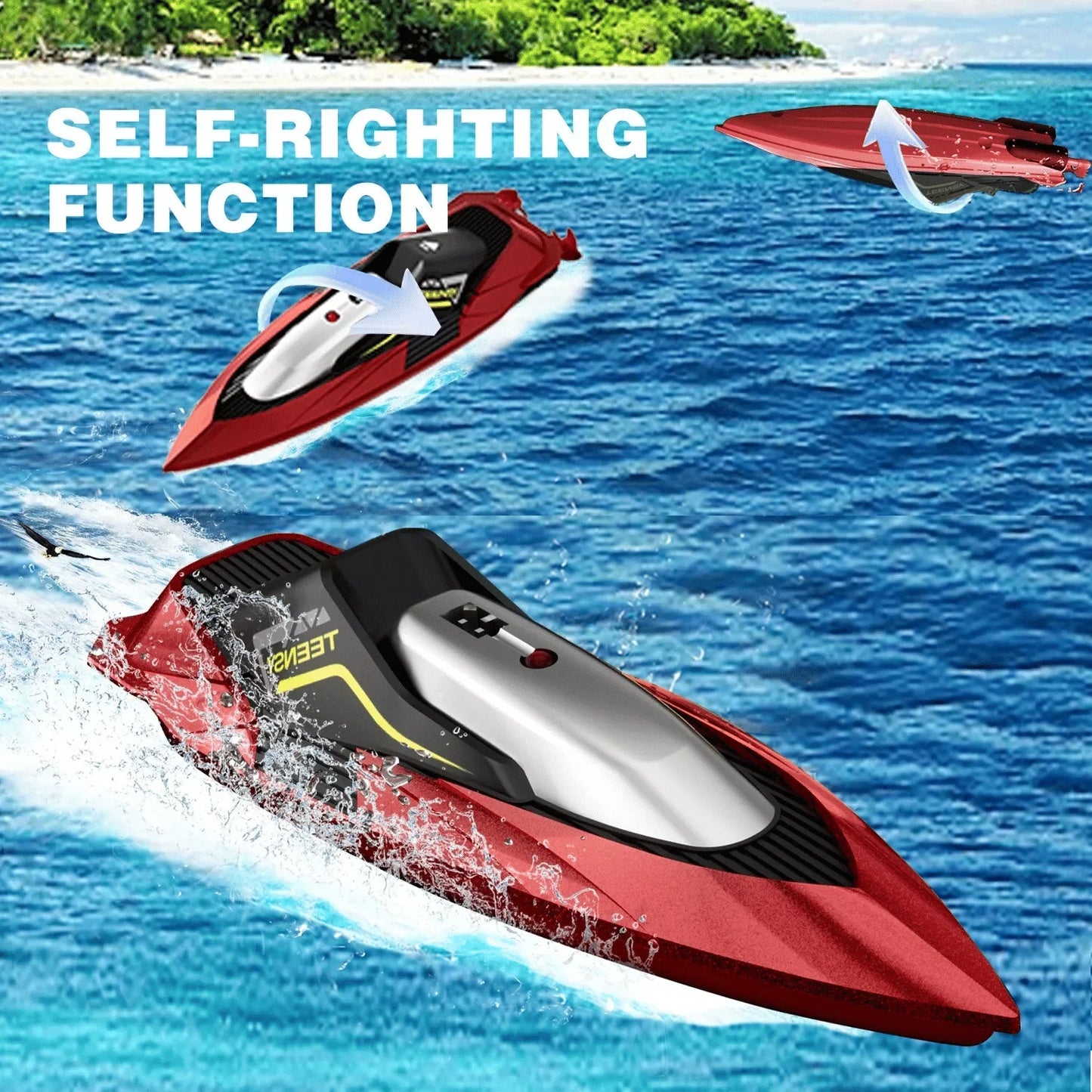 4DRC S5 fast remote control boat 2.4 GHz 20+MPH high-speed remote control rowing boat, water speedboat, submarine for swimming pools and lakes rowing, remote control, rechargeable boat battery, children's model, outdoor swimm