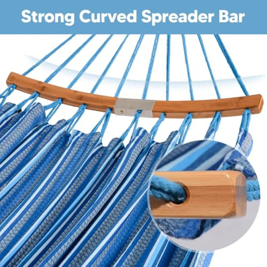 Double Hammock With Curved Spreader Bar For Outdoor Use