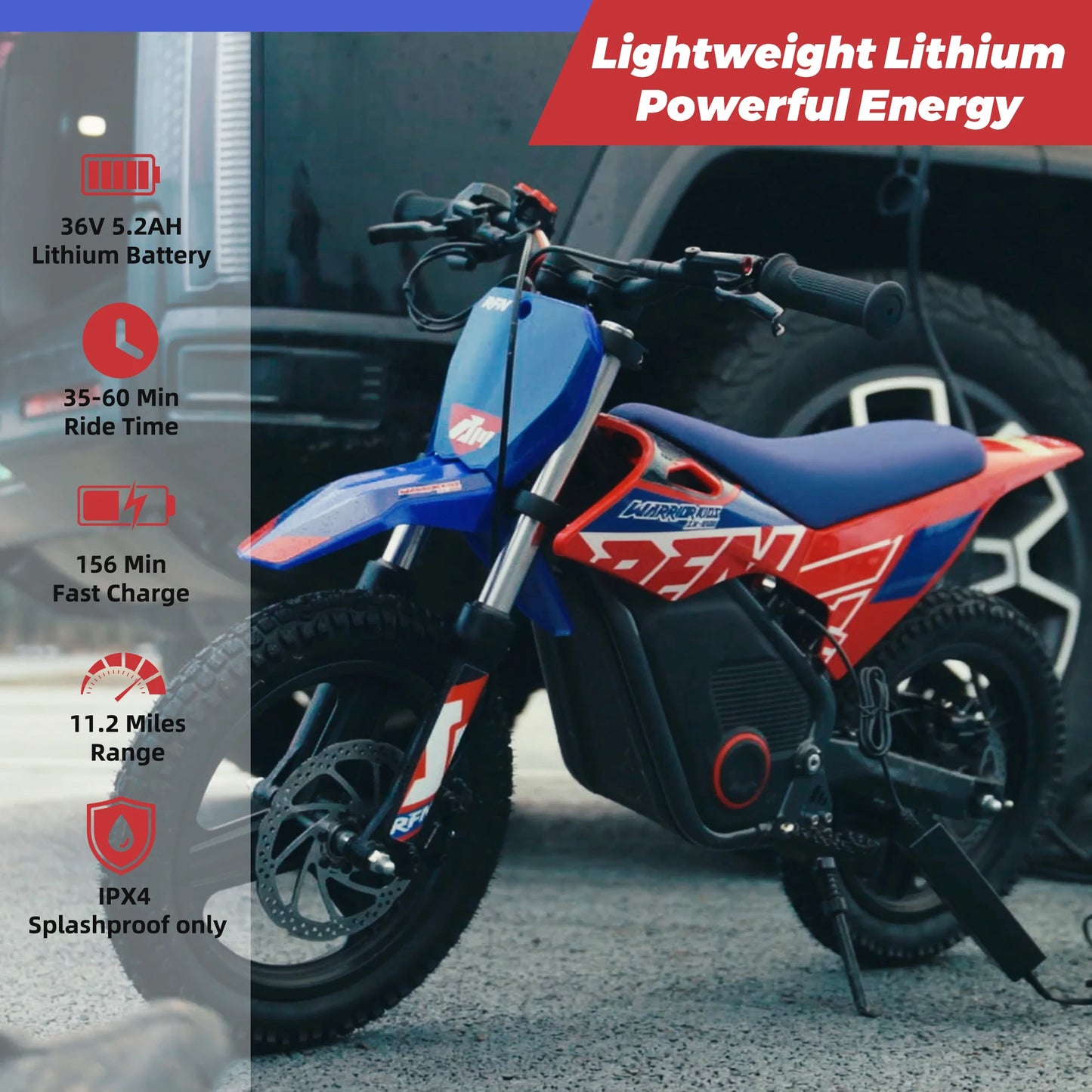 RFN Warrior Kids Electric Dirt Bike | Kids Electric Off-Road Motorcycle | Speed Ride | Multi-Speed, Outdoor Ride for Age 3-8