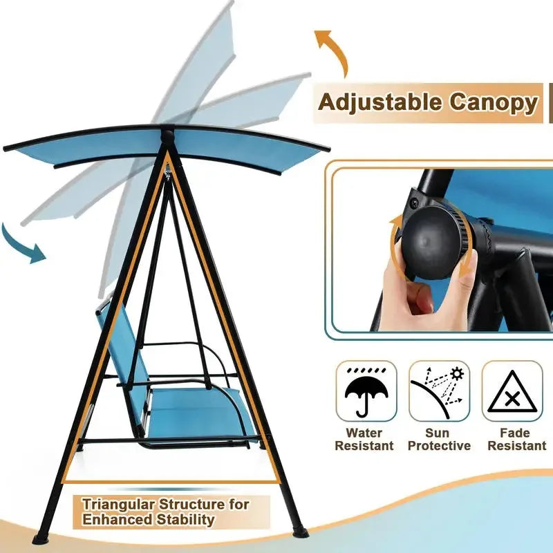 2-Seat Outdoor Canopy Swing with Comfortable Fabric Seat and Heavy-duty Metal Frame-Navy