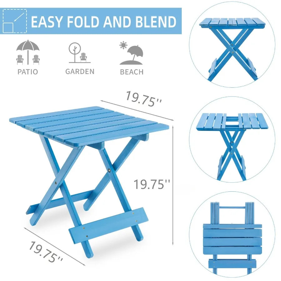 Folding Square Table Solid Wood Portable Space Saving Outdoor Table for Backyard Balcony Garden Camping Party Blue