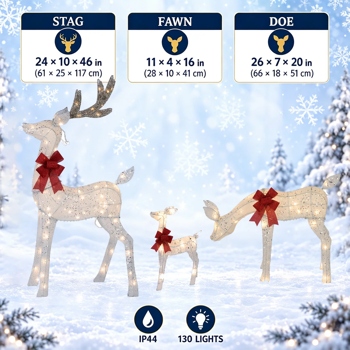 Pre Lit Reindeer Family Christmas Metal LED Outdoor Patio Decor