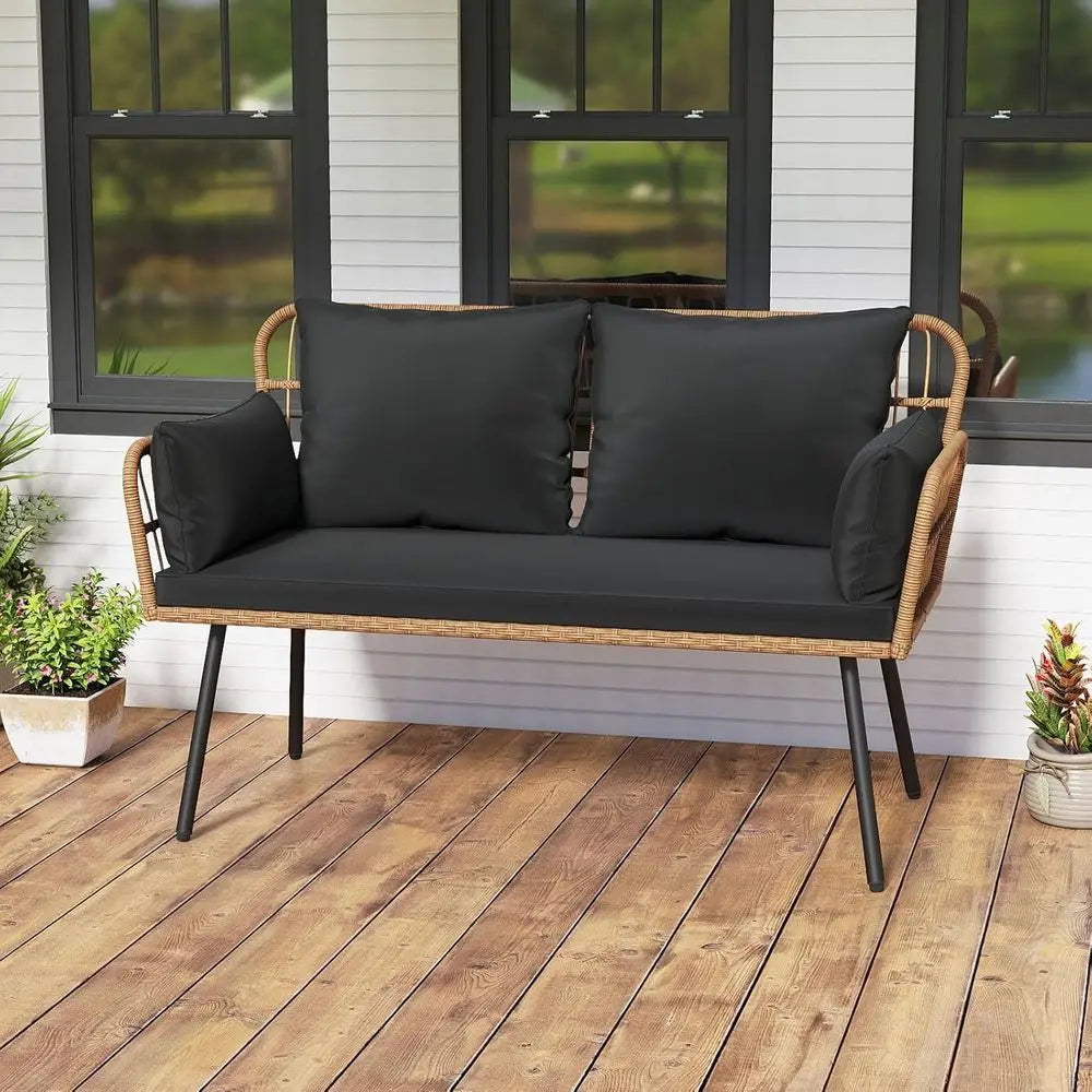 Outdoor Wicker Loveseat With Cushions For Patio And Poolside