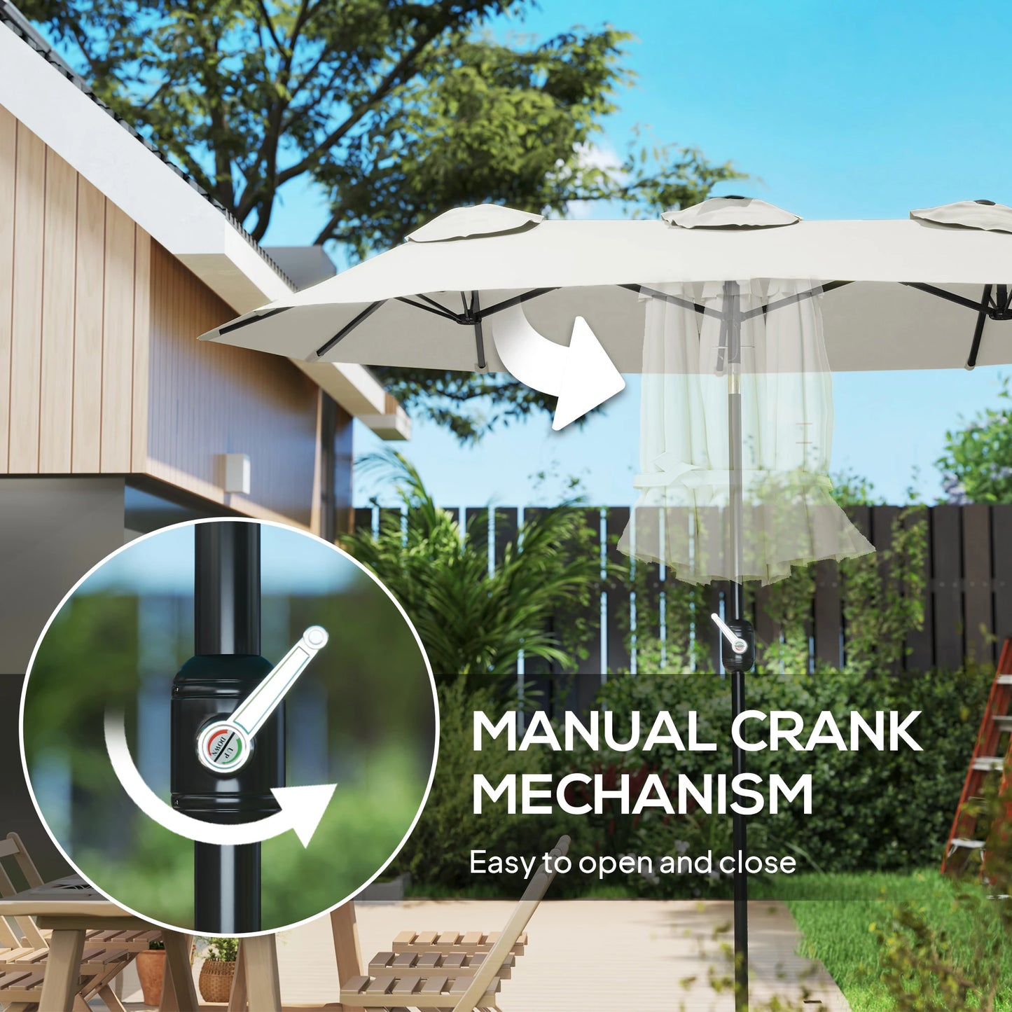 9.7' Double-Sided Patio Umbrella with 3 Air Vents, Tilt and Crank, Outdoor Umbrella, White