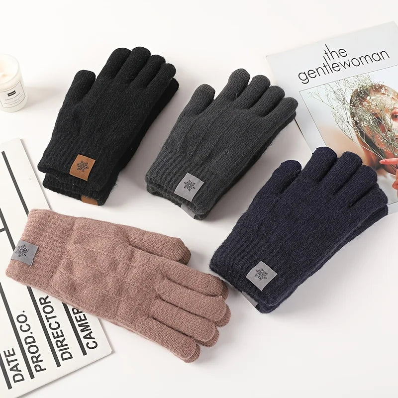Winter Warm Gloves Men's and Women's Touchscreen Double Layer Velvet Thickened Windproof and Cold Proof Cycling Knitted Gloves