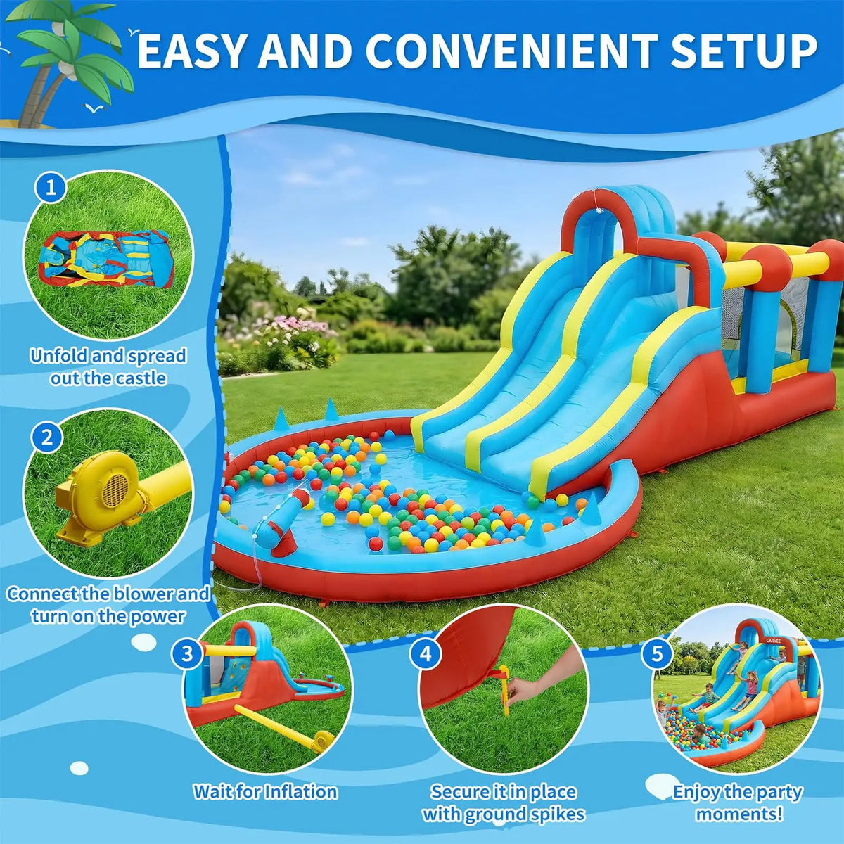 HiMiss Inflatable Water Slide And Bounce House With Blower