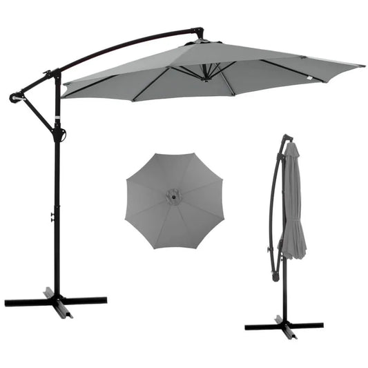 Outdoor Patio Umbrella 10ft Offset Hanging Patio Umbrella with Aluminum Stand 8 Ribs UV Protection for Pool Garden Backyard Mar