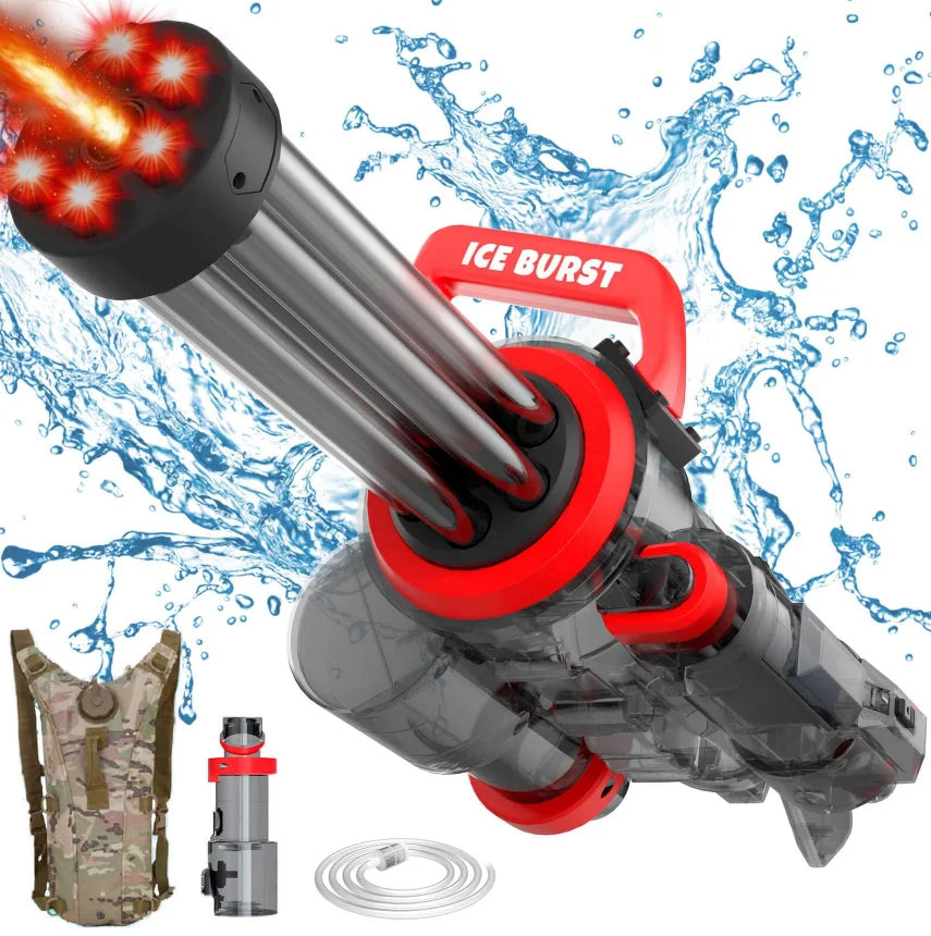 Rechargeable Automatic Gatling Water Gun Toy, Durable ABS Electric Water Blaster, Comes with Water Bag, Lithium Battery, Screwdriver and User Manual, Ideal Summer Game Gift for Pool Party, Beach & Backyard Water Battles for C