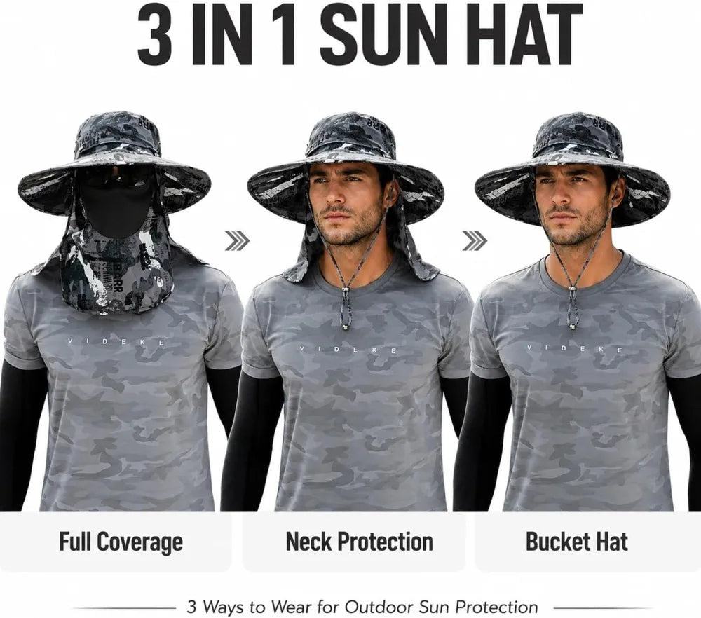 Unisex Sun Hat with Face Coverage Neck Flap for Gardening Hiking Fishing