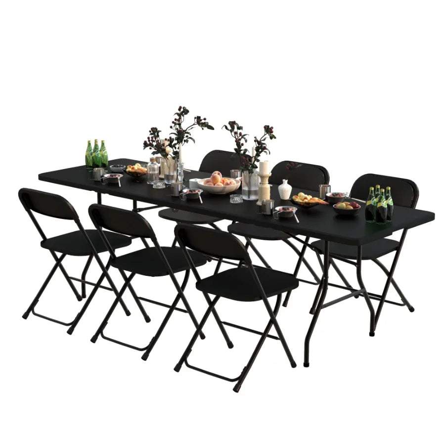 6 Foot Folding Table Fold-in-Half Plastic Table Indoor Outdoor Picnic Party Dining Camp Tables Black
