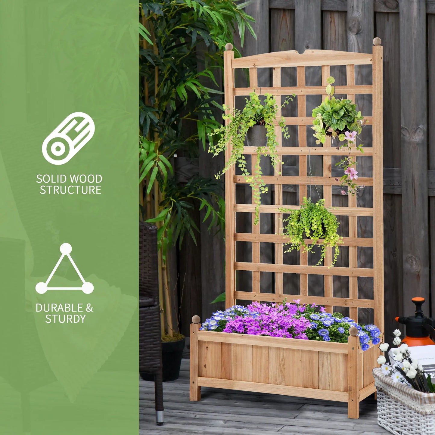 Outdoor 24" x 12" Backyard Plant Bed w/ Strong Wooden Design & Materials