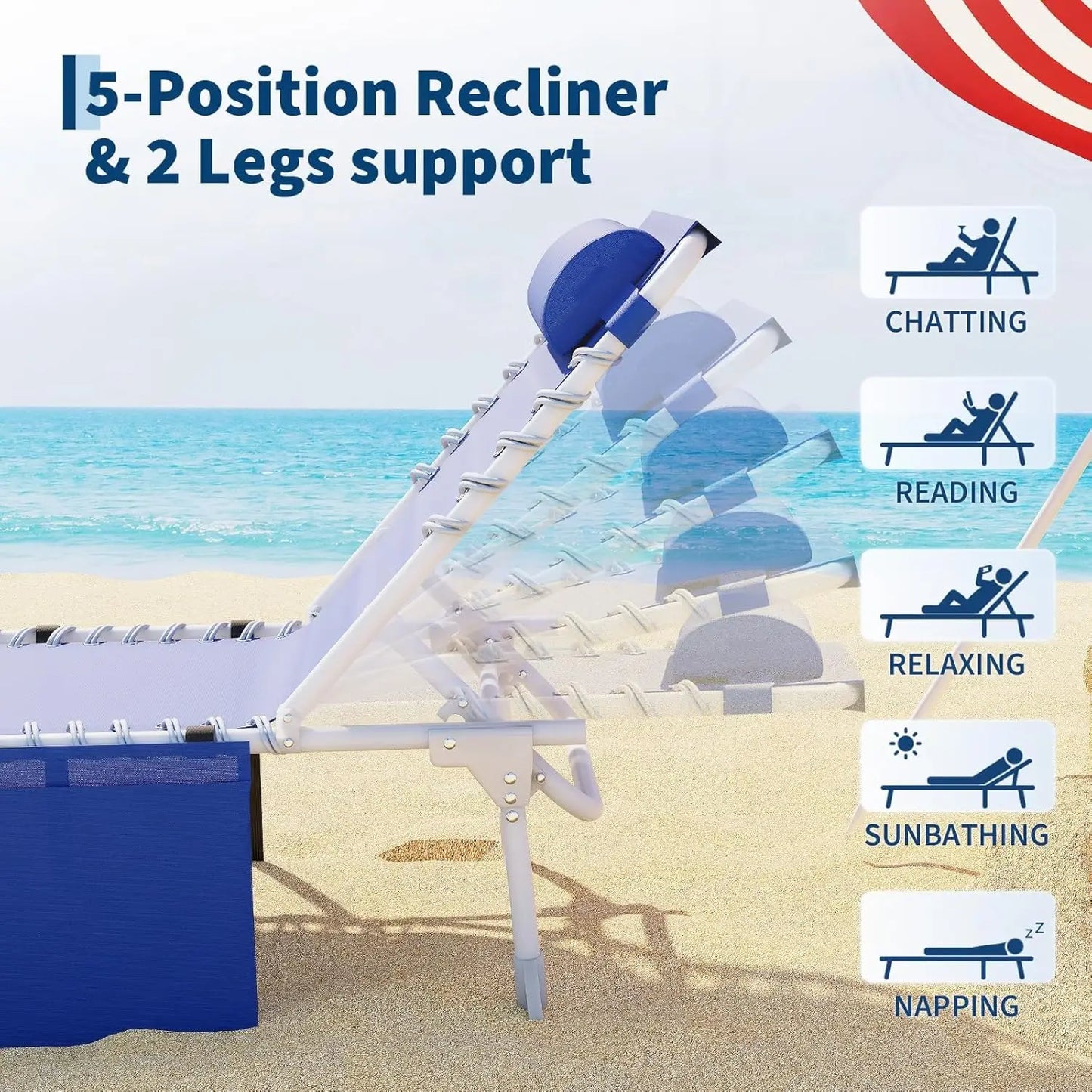 Folding Sun Lounger with Face Hole for Tanning, Outdoor Chaise Lounge Chair 5-Position Adjustable Reclining Lay Flat Beach Chair with Side Table & Carry Strap for Pool Patio Camping