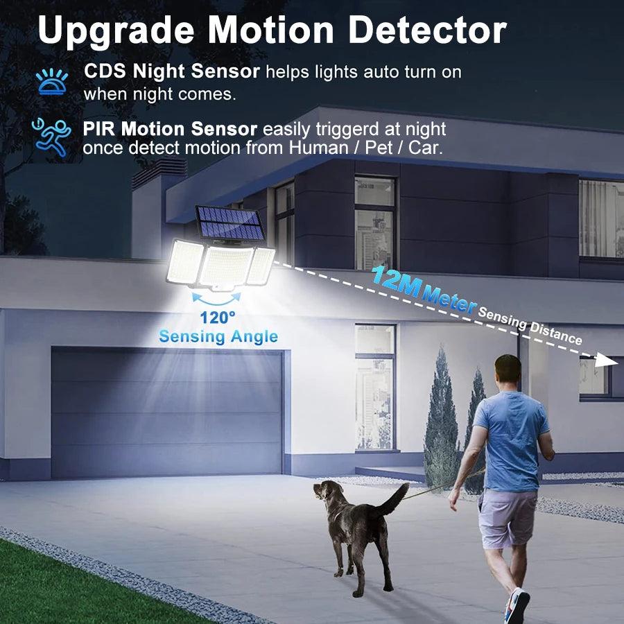 Solar Outdoor Motion Sensor Lights 348/328 LED Security Flood Wall Lamp Remote Control 270° IP65 Waterproof Outdoor Lighting