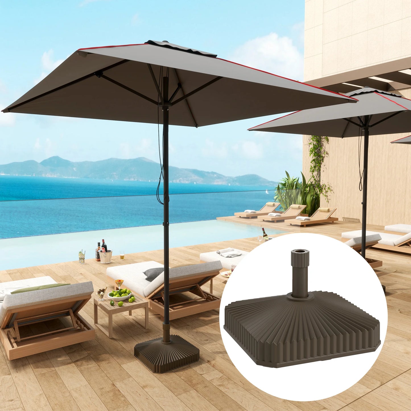 Square Patio Umbrella Base Holder, Sand/Water Filled Umbrella Stand Base, Brown