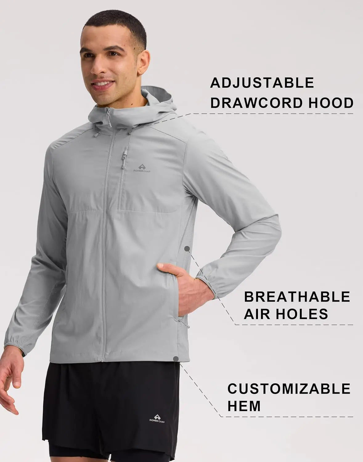Pioneer Camp Men's UPF 100+ Sun Protection Hoodie Jacket Full Zip Long Sleeve Sun Shirts Lightweight Hiking Fishing Outdoor