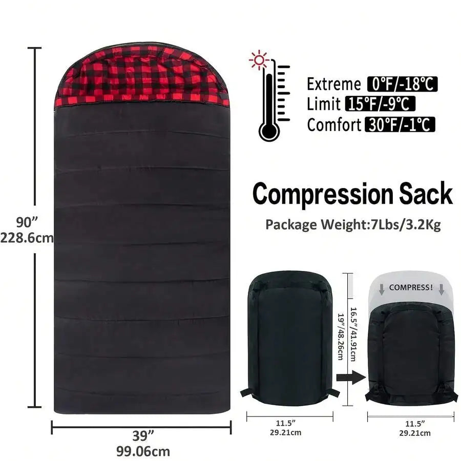 0 Degree Sleeping Bag XXL For Adults Big And Tall Cold Weather Winter Zero Degree Camping, Heavy-Duty Cold Weather Winter Campin