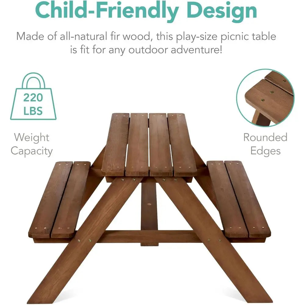 Sturdy Wooden Kids Picnic Table With Umbrella And Benches