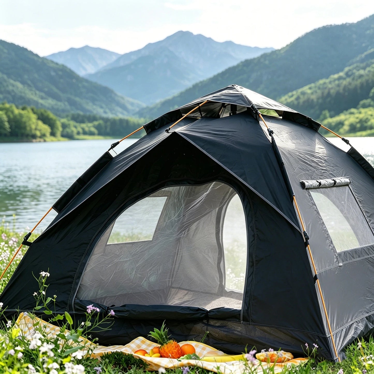 PAKICETUS 1-3 Person Pop Up Camping Tent, 60s Fast Setup Dual Door Portable Dome Tent with Storage Bag for Backpacking Hiking Outdoor Backyard Use