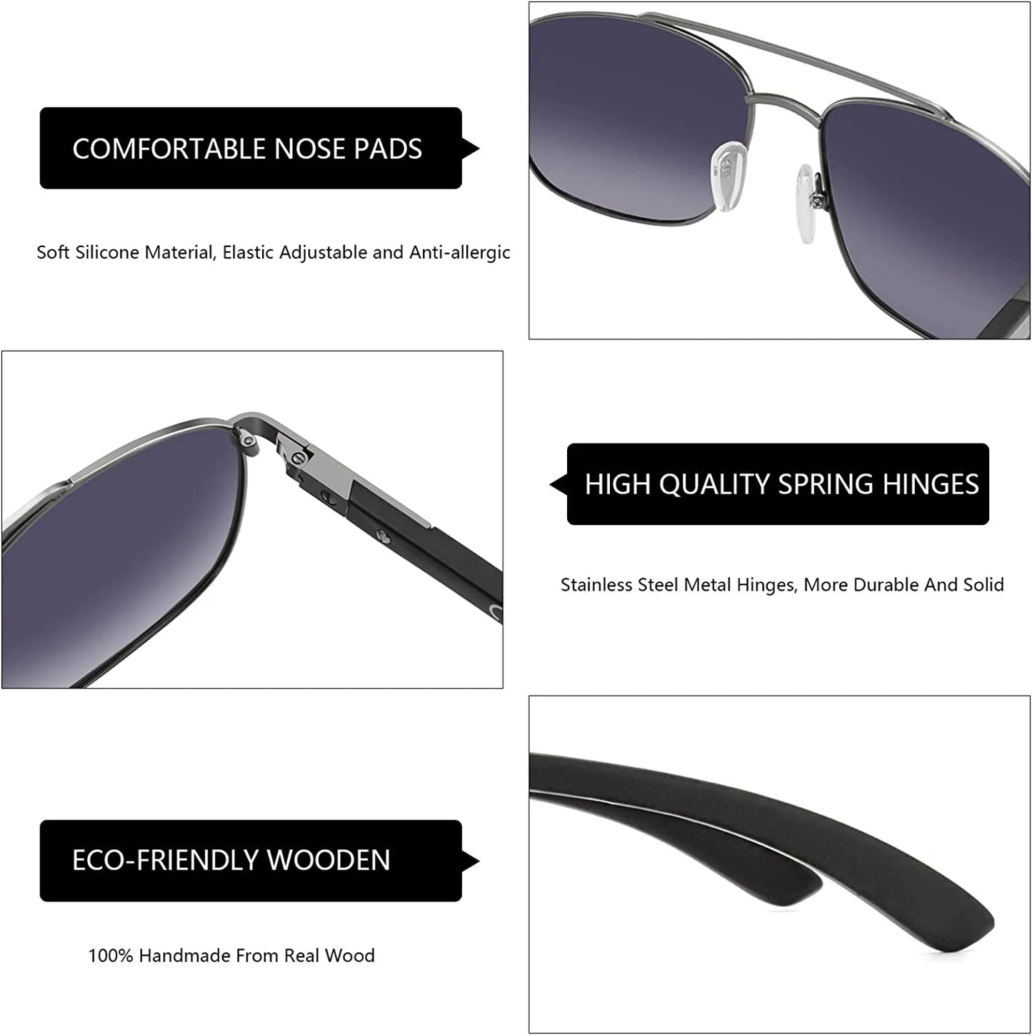 ZENOTTIC Polarized Sunglasses for Men Aviator Wood  100% UV Protection Fishing Driving Golf Sun glasses