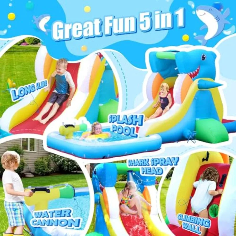 Iatable Water Slide, Bounce House for Backyard, Toddler Blow Up Bouncer with Air Blower, Splash Zone, Climbing Wall, Water Cann