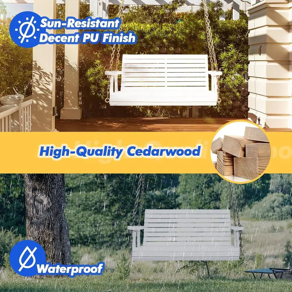 Upgraded Patio Wooden Porch Swing for Courtyard & Garden, Heavy Duty 880 LBS Swing Chair Bench with Hanging Chains for Outdoors