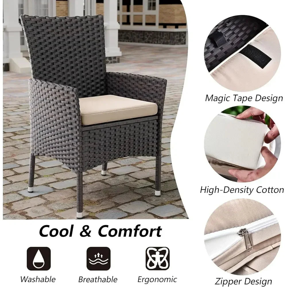 Outdoor Rattan Patio Dining Set With Glass Table And Chairs