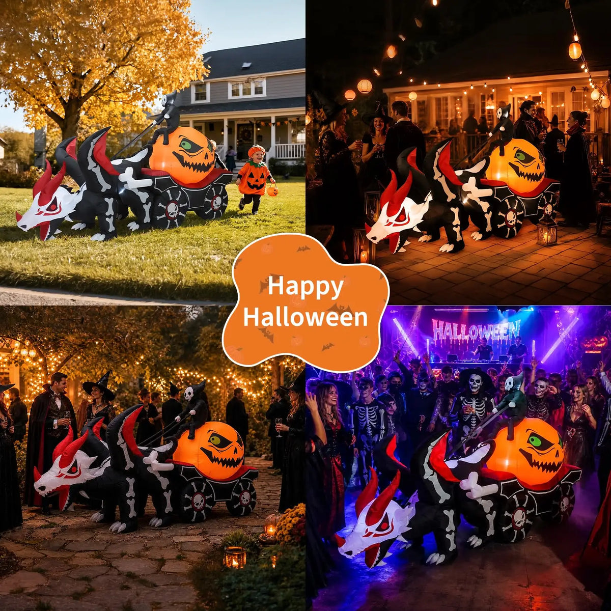 HiMISS Halloween Inflatable Dragon Carriage With LED Lights