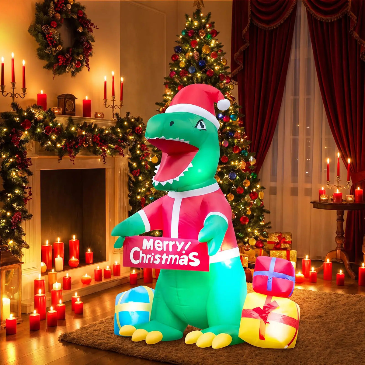 HiMiss Christmas Dinosaur Inflatable Yard Decoration with Led Lights