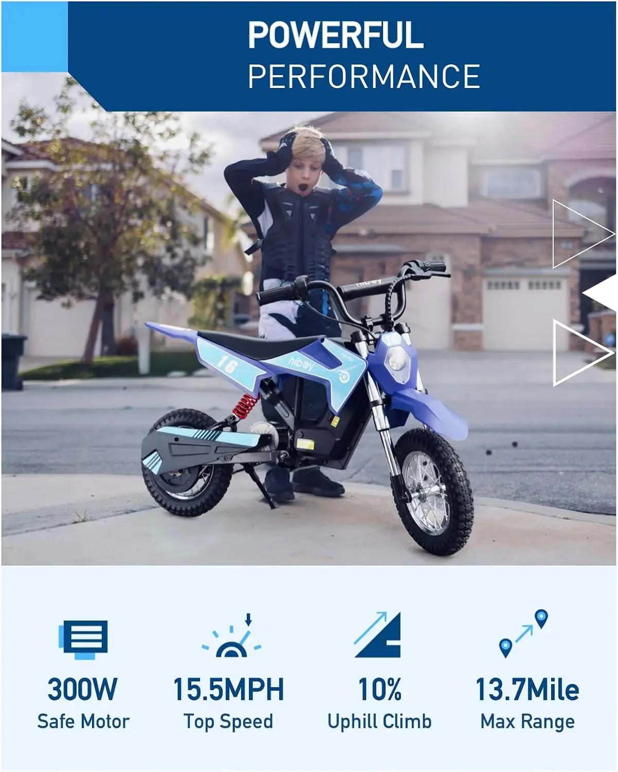 Hiboy DK1 36V 300W Kids Electric Dirt Bike, 15.5 MPH 3-Speed Off-Road E-Bike, 13.7 Miles Range Rechargeable Mini Motorcycle