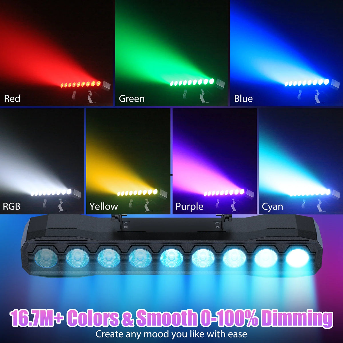 U'King 60W Wall Wash Light Bar 9LEDs RGBW DJ Stage Lights Bar With Remote Control For Church Events Wedding DJ Disco Party Bar
