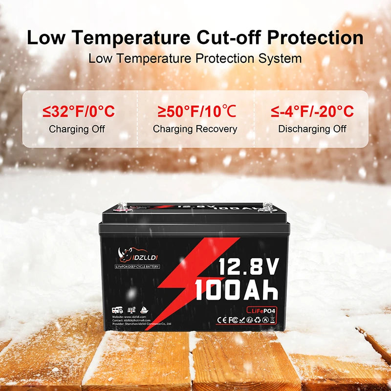 IDZLLDI 12.8V 100Ah LiFePO4 Battery 1280Wh Energy Built-in 100A BMS Rechargeable Lithium Battery for RV Solar Off-grid System Home Energy Storage