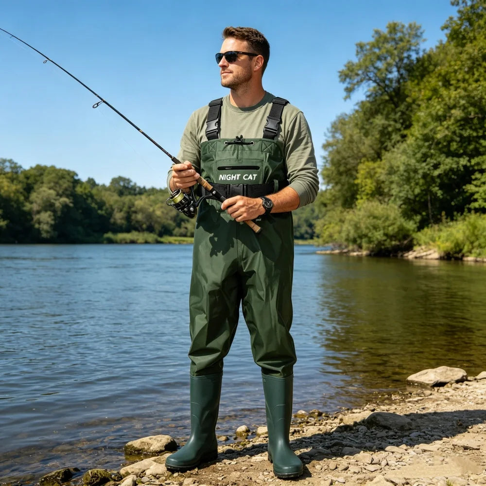 Night Cat Waterproof Chest Wader With Boots Unisex Breathable