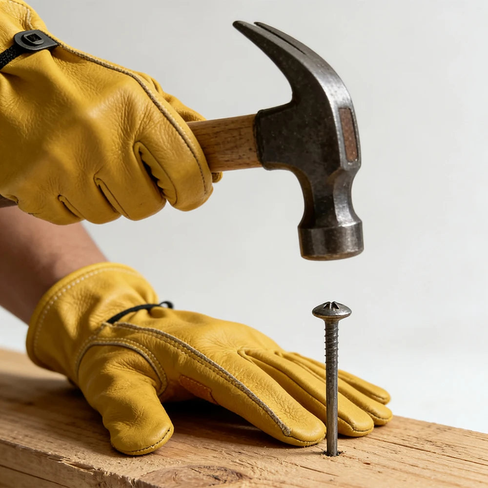 Cowhide Leather Work Gloves for Men Heavy Duty Safety Protective Welding Mechanic Gloves Stretchable Driver Working Gloves
