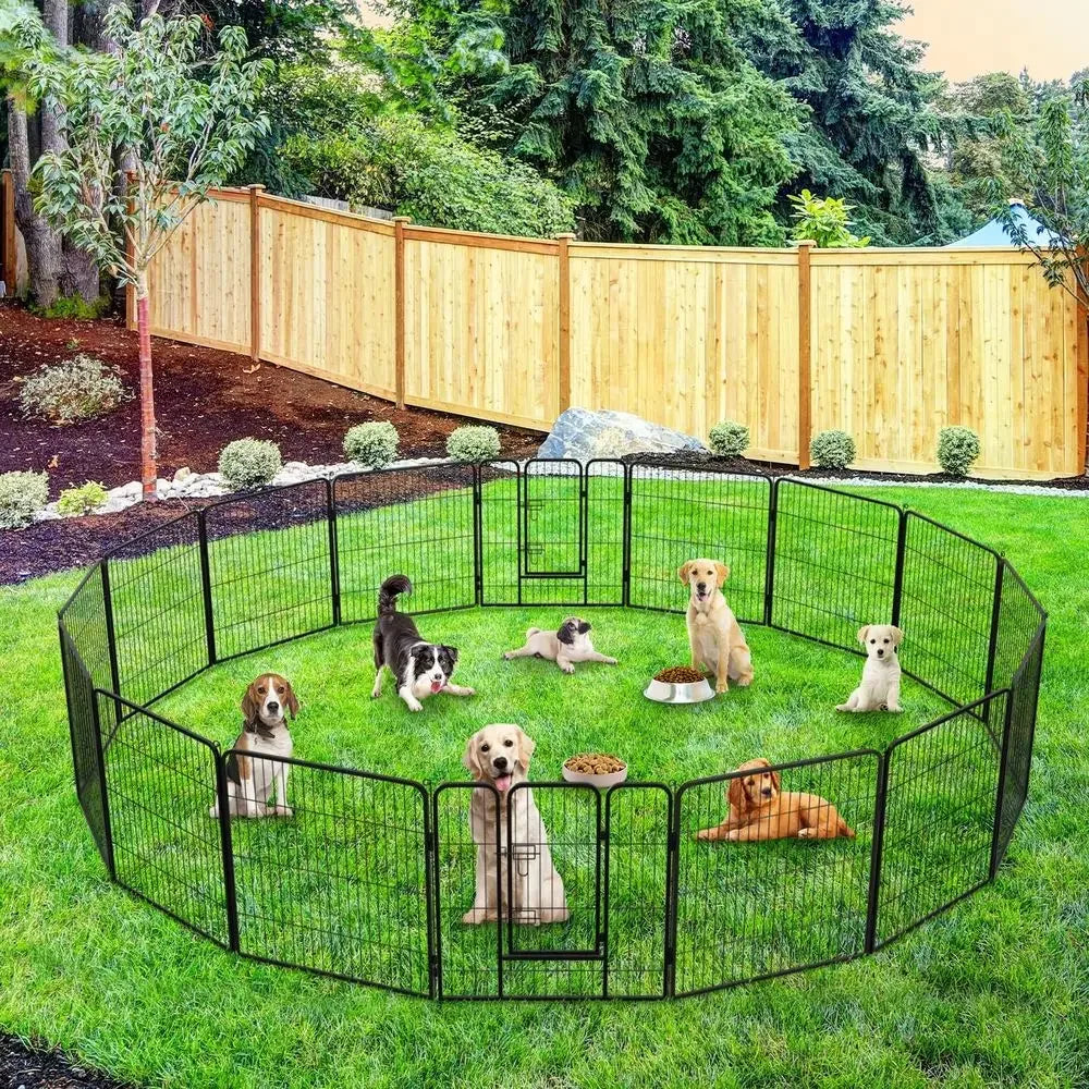 16-Panel Heavy-Duty Dog Playpen with Lockable Double Door, 32 Tall for Indoor/Outdoor Use