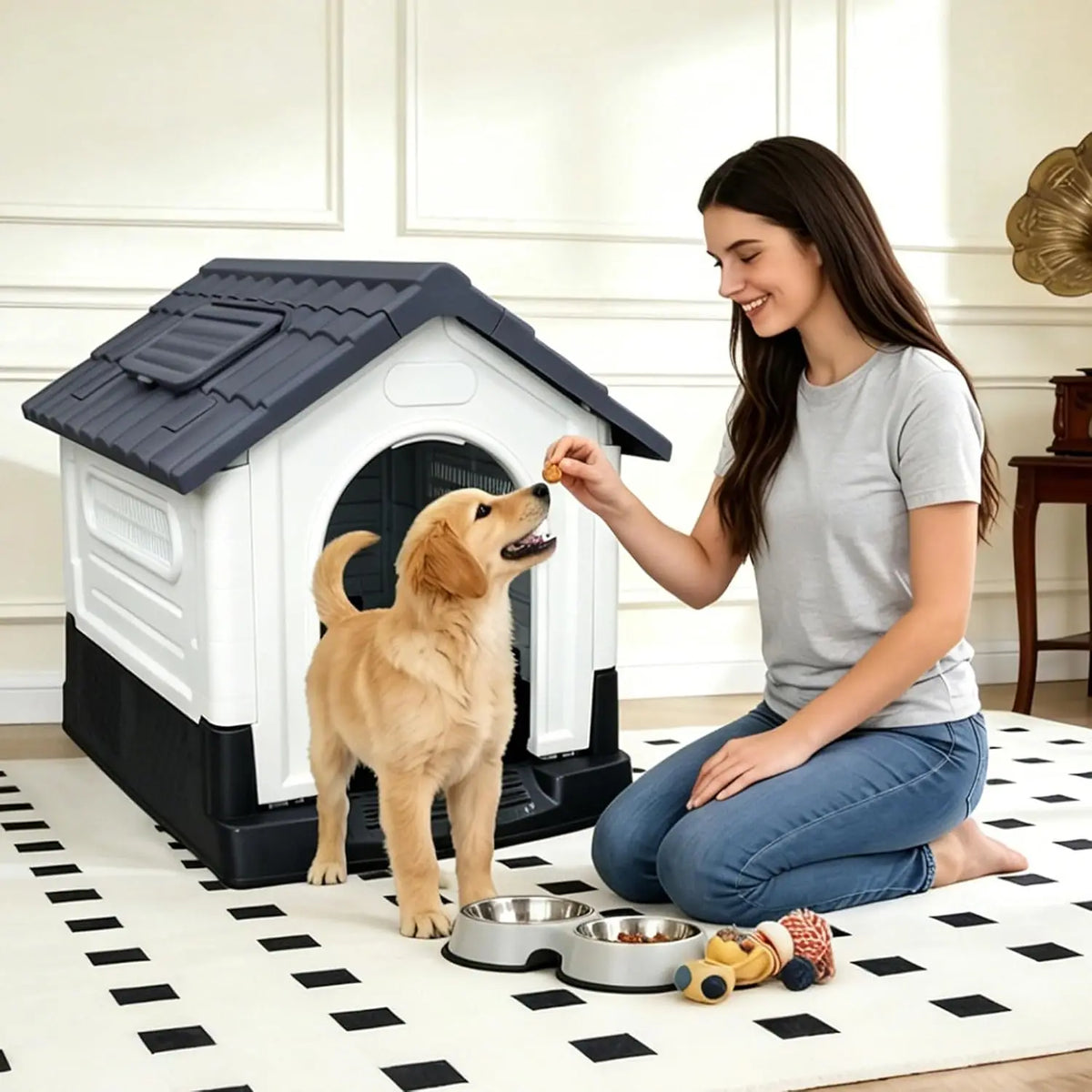 Twister.Ck Waterproof 2-Door Dog House Elevated Base Indoor Outdoor