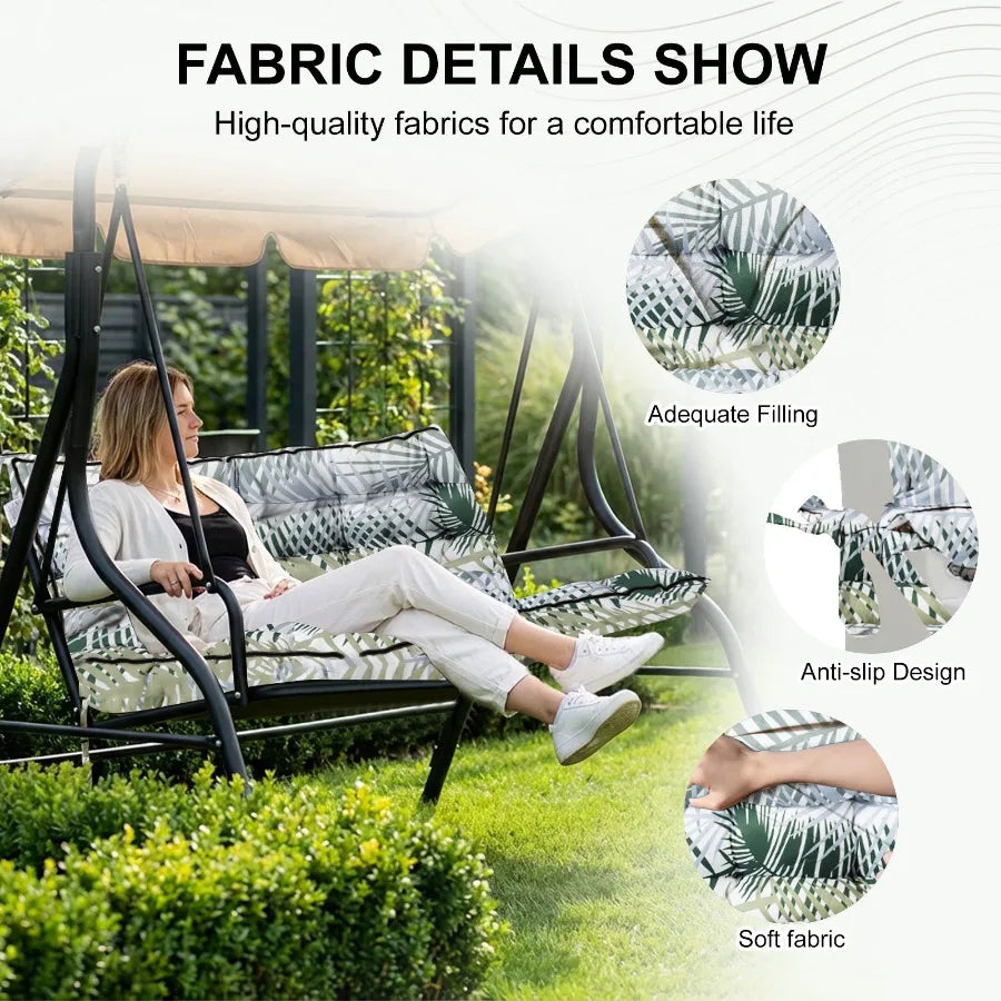 Outdoor Swing Cushions 55 Inch, Waterproof 4" Thick Porch Swing Cushion Replacement with Backrest and Ties, Comfortable 2-3 Sea