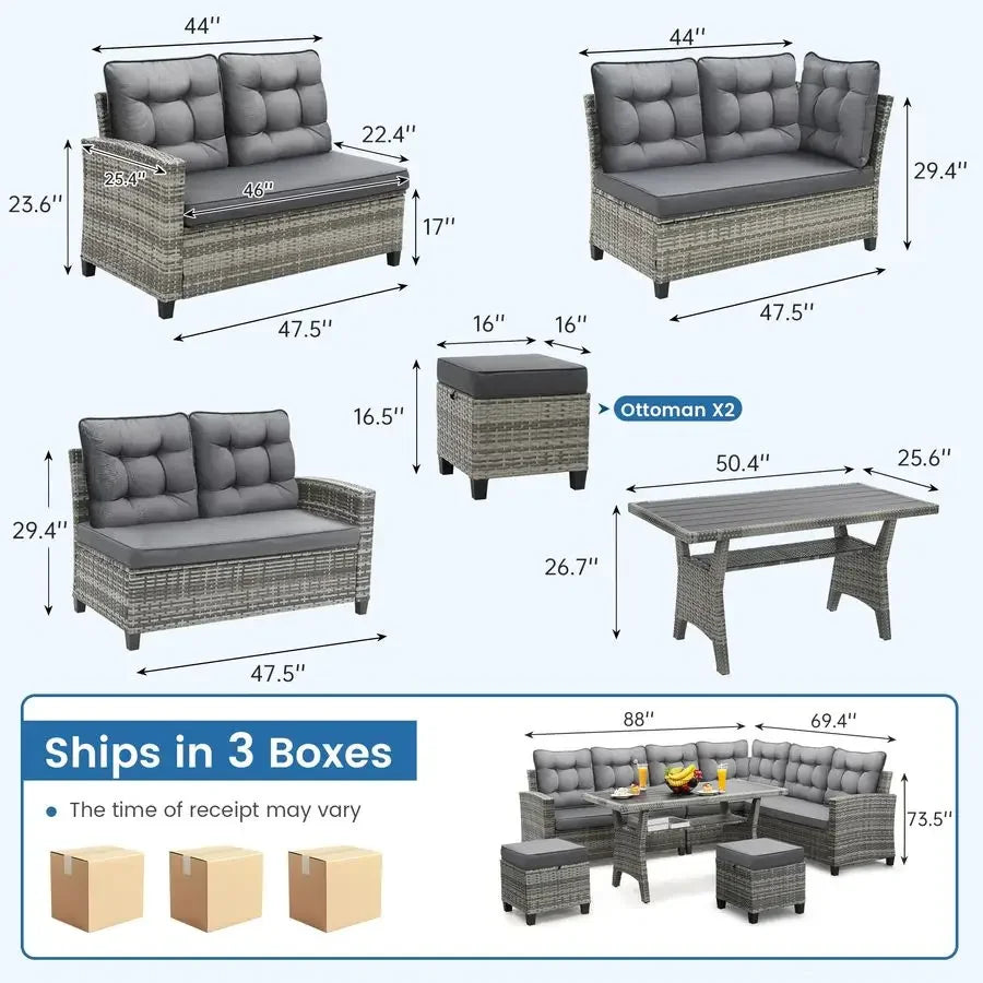 XMSJ Patio Furniture Set Outdoor Sectional Sofa And Dining Table